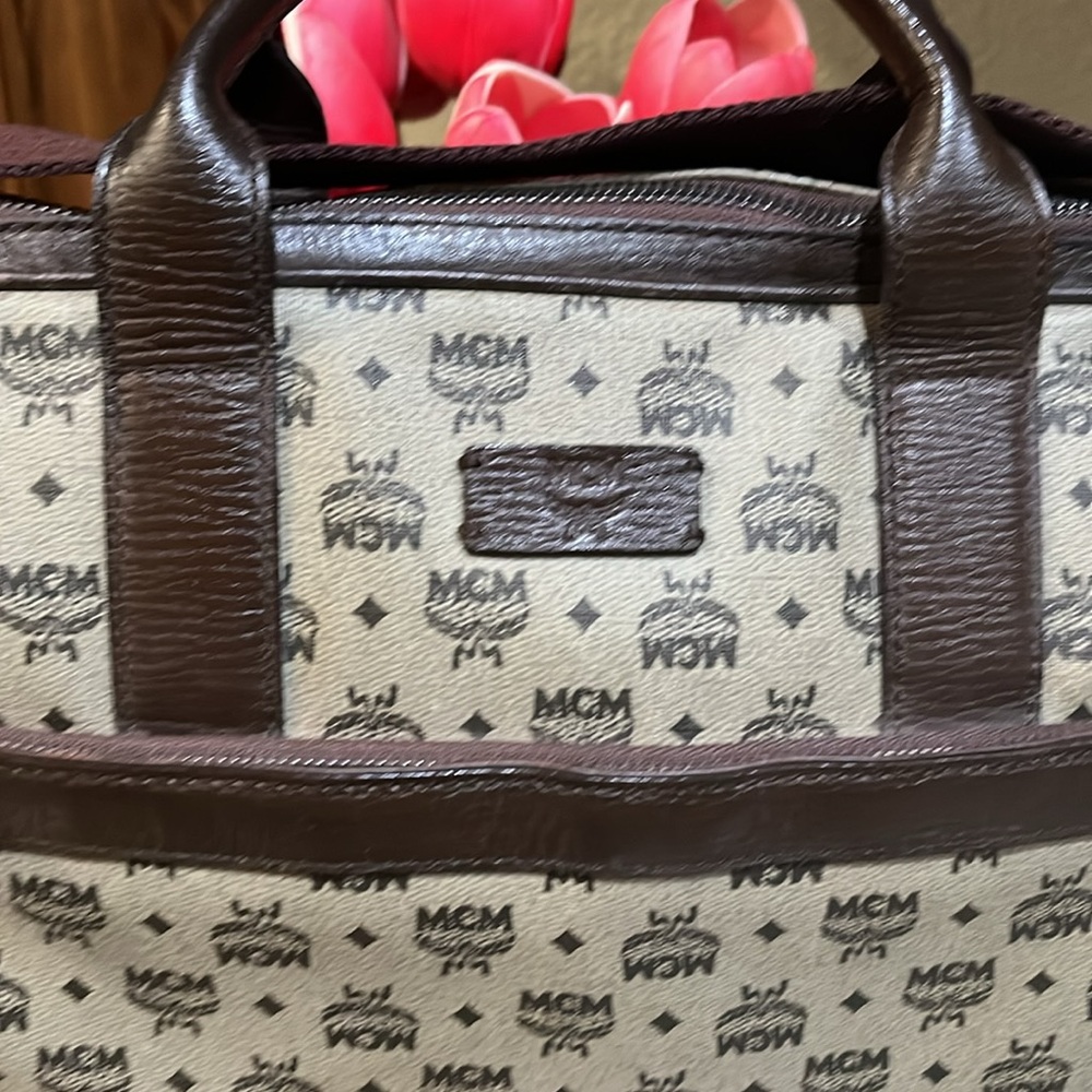 MCM Beige Monogram Visetos Canvas Leather Marble Briefcase Bag - Picture 2 of 15